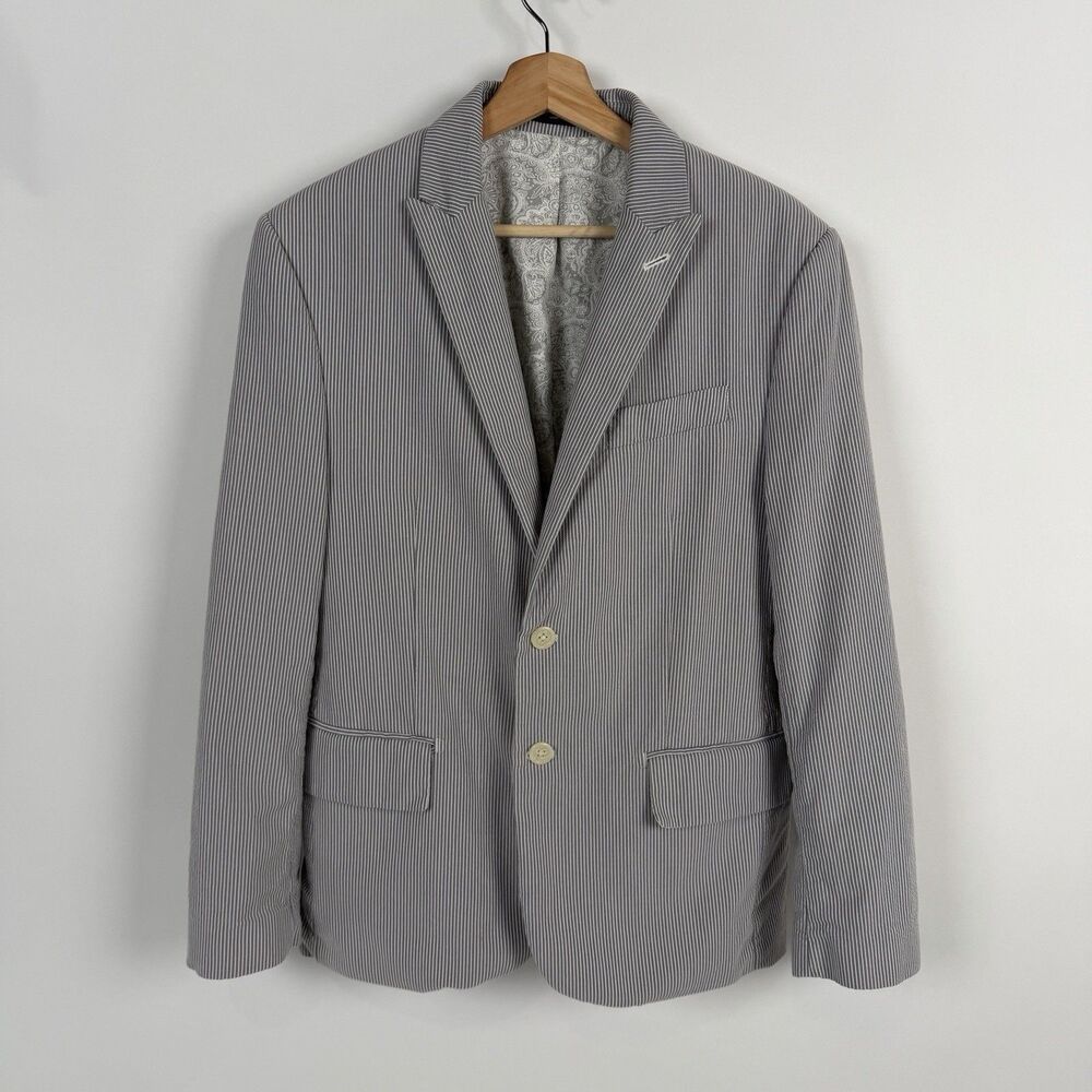 Express Blazer Men’s 38S Gray Seersucker Skull Crossbones Cotton Sport Coat